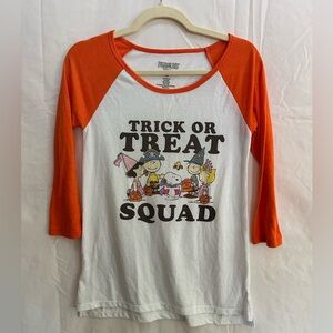 Peanuts Kids Halloween Orange and White Raglan Shirt Size M